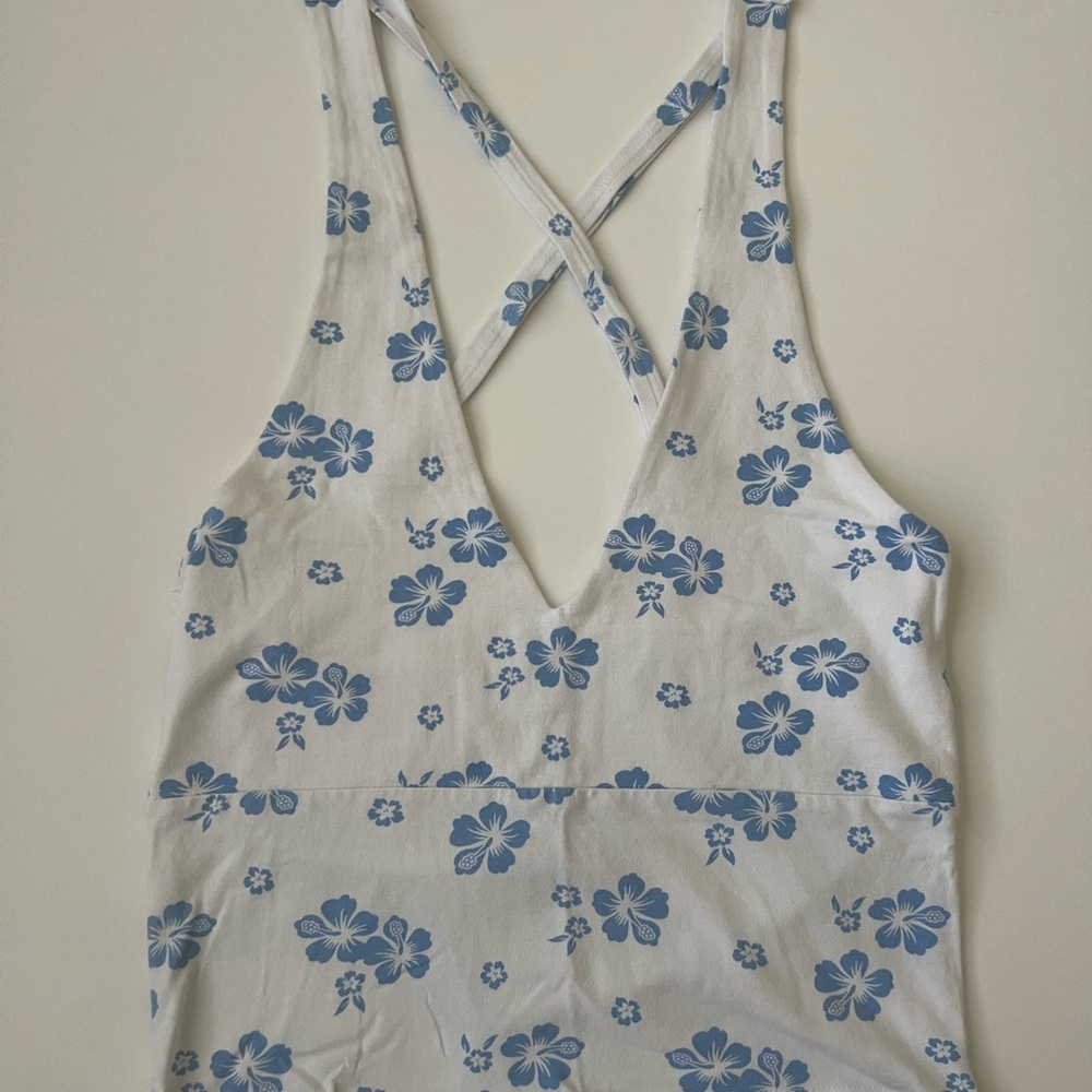 Floral Blue and White Halter Top